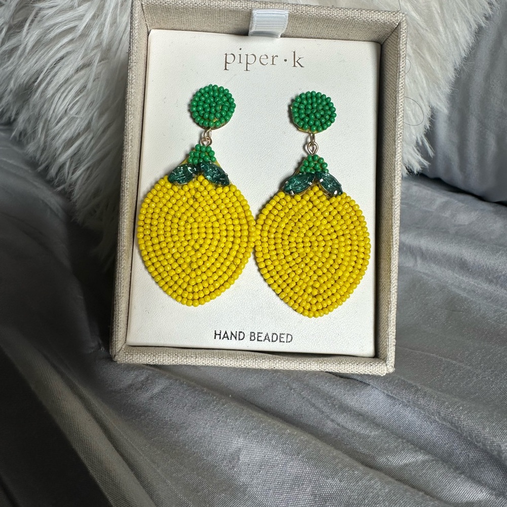 Piper K Lemon Hand Beaded Earrings